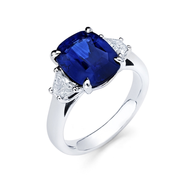 Platinum Sapphire Three Stone Diamond Fashion Ring