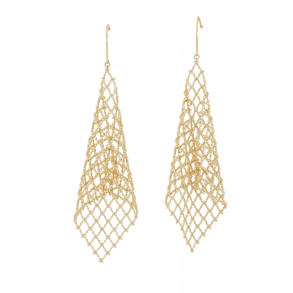 18k Yellow Gold Large Diamond Shape Mesh Earrings
