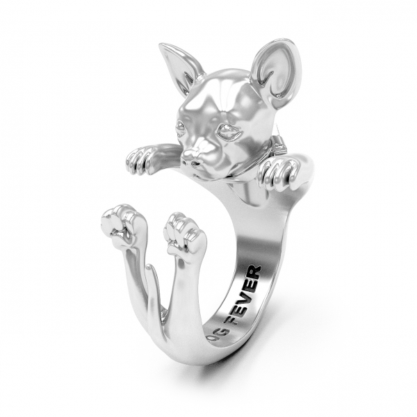 Chihuahua Silver Hug Ring