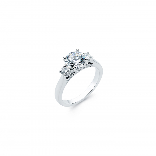 Three stone diamond engagement ring in white gold