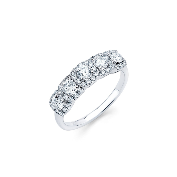 Five stone halo style diamond engagement ring