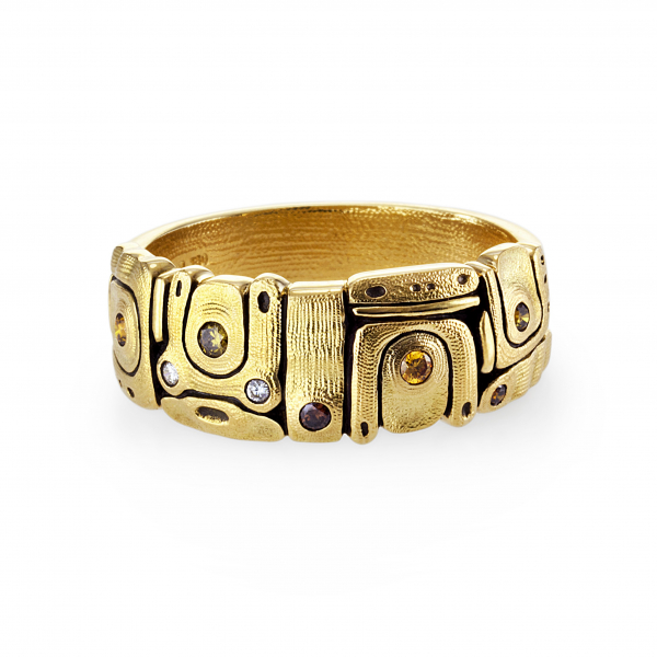 Alex Sepkus 18 Karat Yellow Gold Diamond Engine Ring