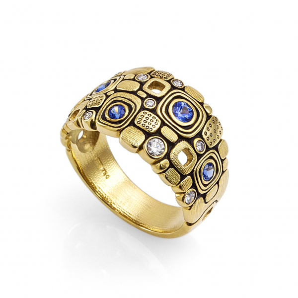 Alex Sepkus Sapphire and Diamonds Little Windows Dome Ring