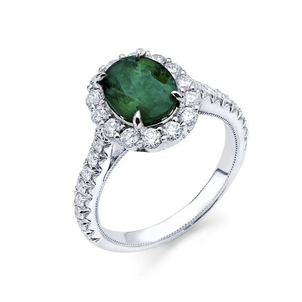 18k white gold emerald diamond ring