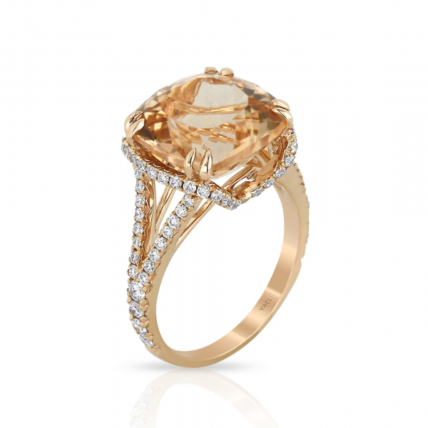 Morganite and diamond fashion ring in 18k rose gold