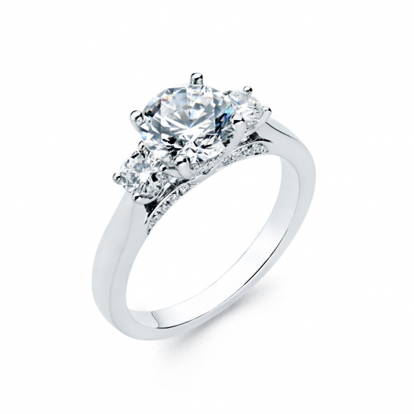 Three stone diamond engagement ring in white gold