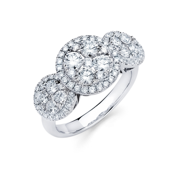 Halo style cluster diamond engagement ring in white gold