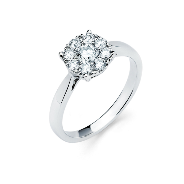 Cluster diamond engagement ring in white gold