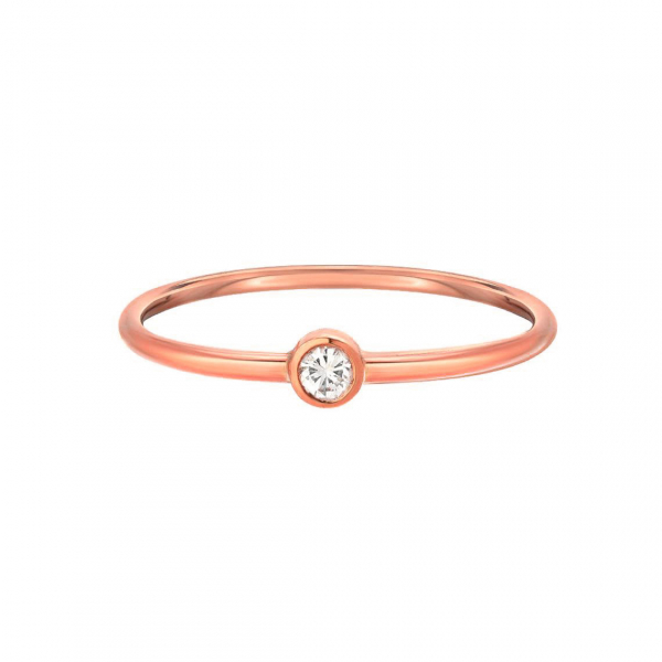 14k Rose Gold Round Diamond Bezel Set Fashion Ring