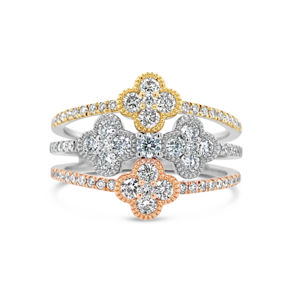 Tri Color Diamond Clover Fashion Ring