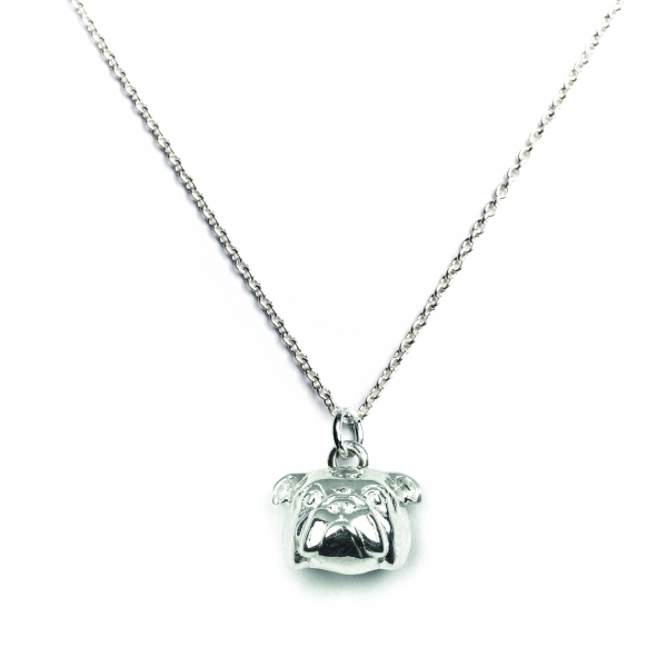 English Bulldog silver pendant on a link chain