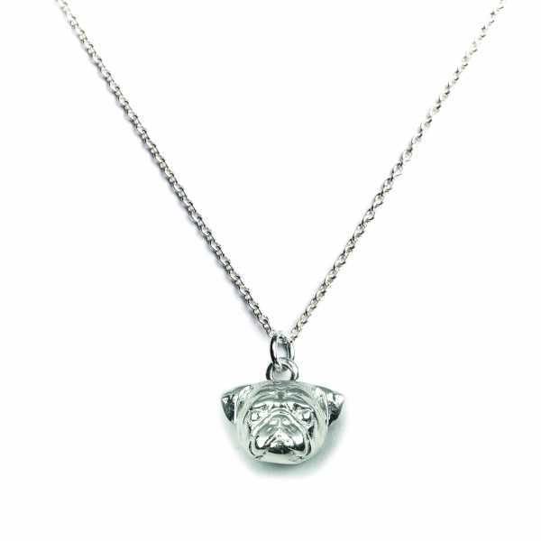 Pug silver pendant on a link chain