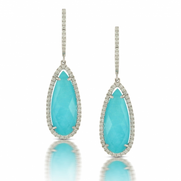 18k White Gold Turquoise Diamond Drop Earrings