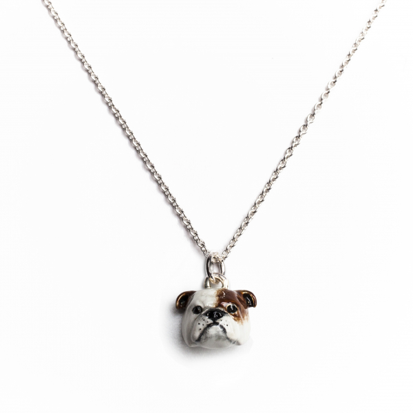 English Bulldog enamel pendant on a link chain