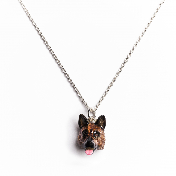 German Shepherd Enamel Pendant on a link chain