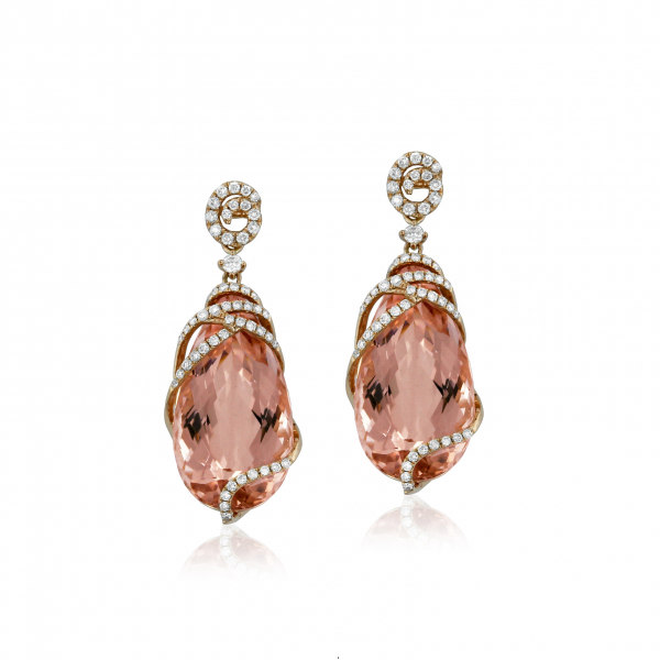 Rose gold morganite and diamond drop earrings