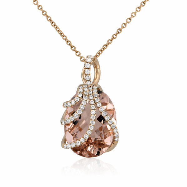 Morganite and diamond pendant in 18k rose gold