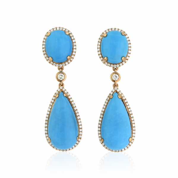 Turquoise and diamond drop earrings in rose gold