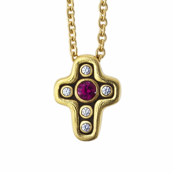Alex Sepkus Diamond and Ruby Cross Pendant