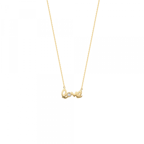14k Yellow Gold Love Necklace with Diamond Accent