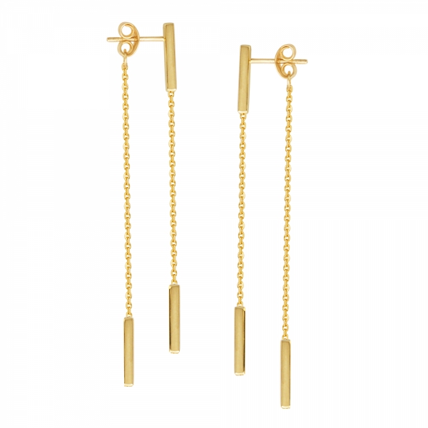 14k Yellow Gold Double Bar Drop Earrings