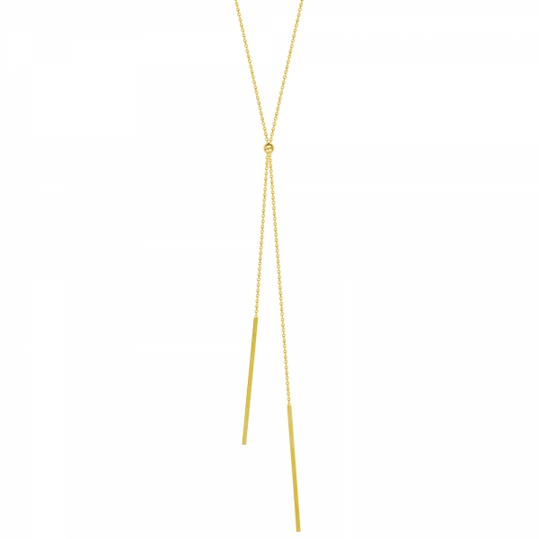 14k Yellow Gold Double Bar Lariat Necklace