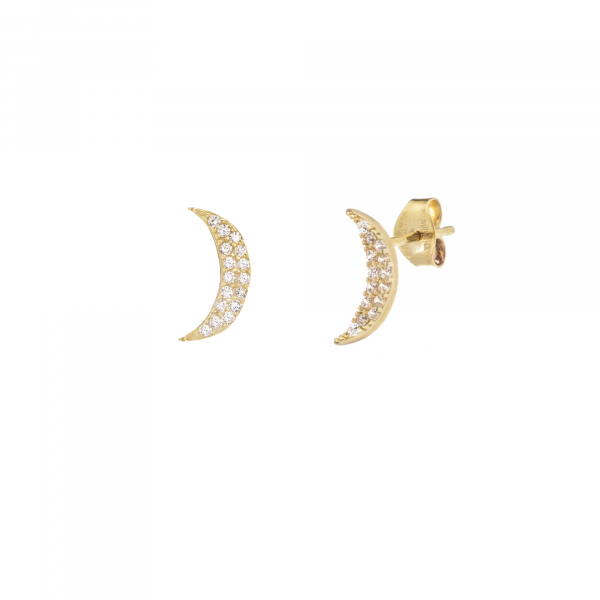 Yellow gold moon-shaped earrings detailed with cubic zirconium