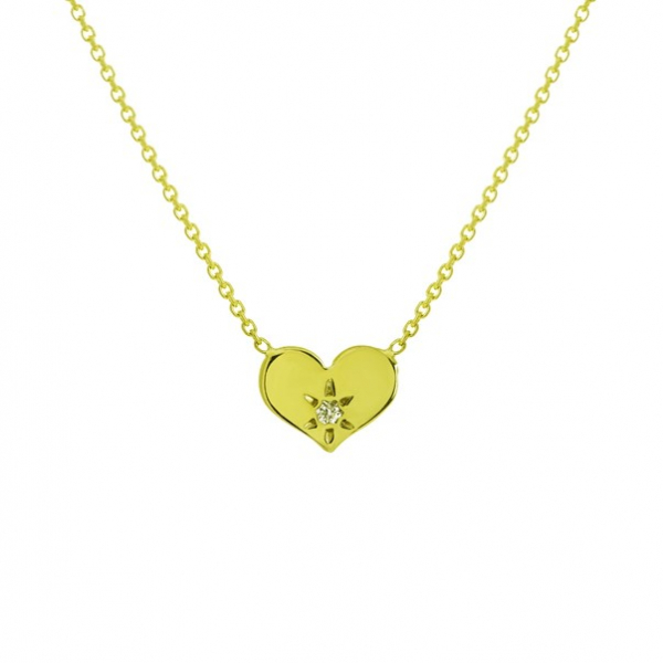 14k Yellow Gold Heart Necklace with Diamond Accent