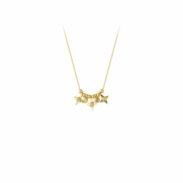 14k Yellow Gold Star and Round Diamond Charm Necklace
