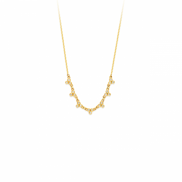 14k Yellow Gold Bezel Trio Station Necklace