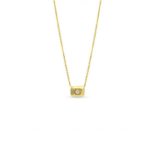 14k Yellow Gold Raised Rectangle Necklace with Diamond Accent