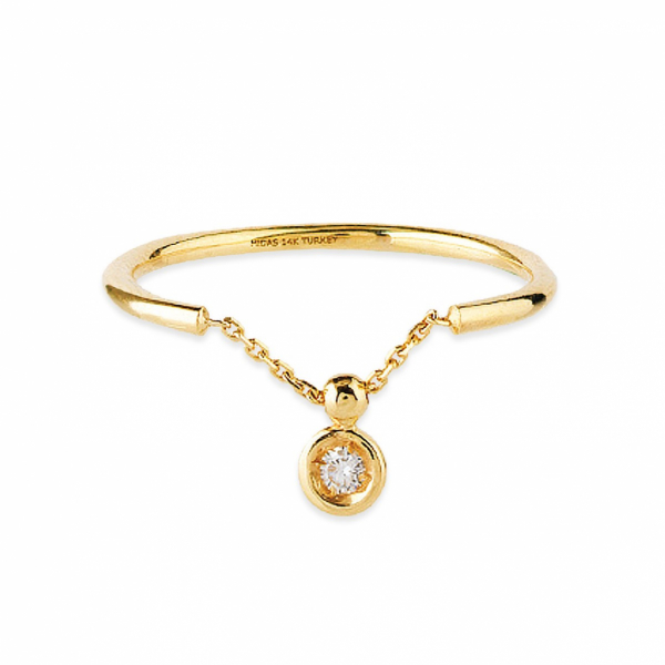 14k Yellow Gold Diamond Bezel Chain Ring