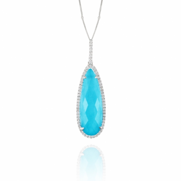 18k White Gold Turquoise Drop Pendant