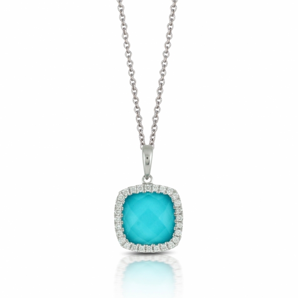 18k White Gold Turquoise Diamond Halo Pendant