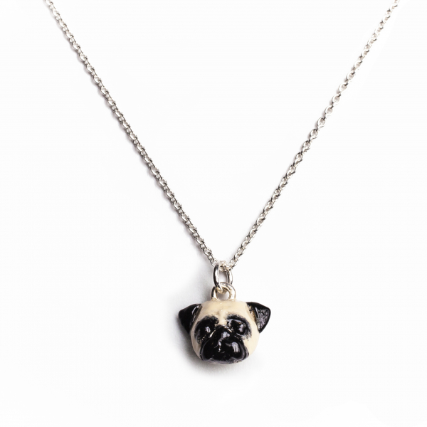 Pug enamel pendant on a link chain