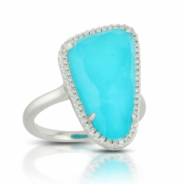 18k White Gold Turquoise Diamond Halo Fashion Ring