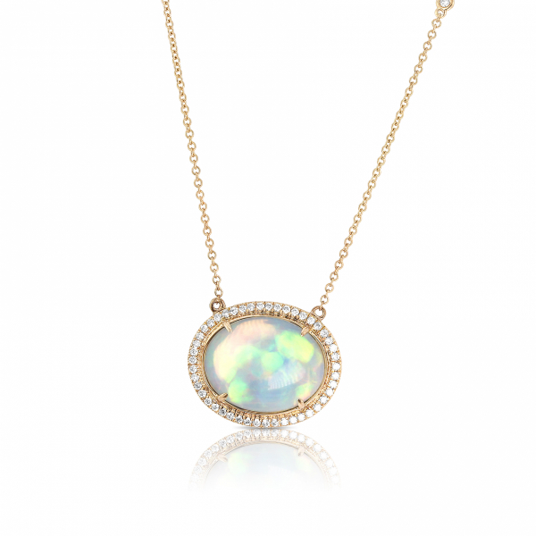 Opal and diamond necklace in 18k rose gold