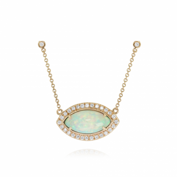Marquise shape Opal and diamond necklace in 18k rose gold