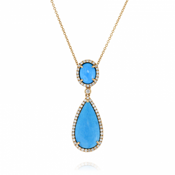 Turquoise and diamond necklace in rose gold