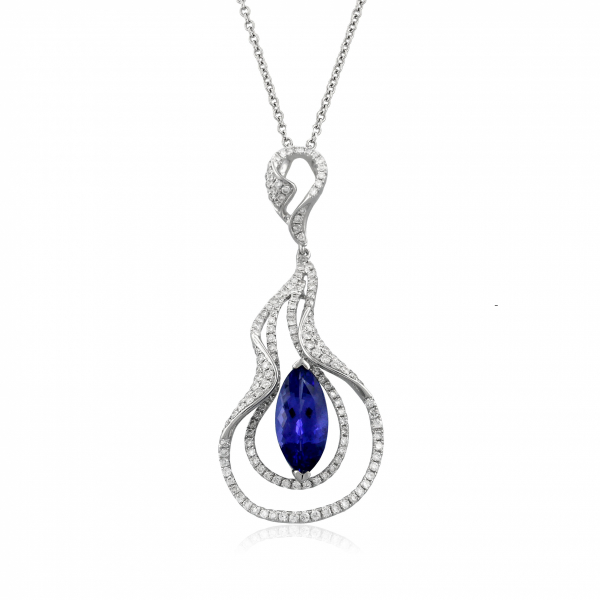 Tanzanite and diamond pendant in white gold