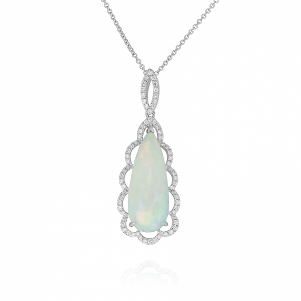 Opal and diamond pendant in 18k white gold