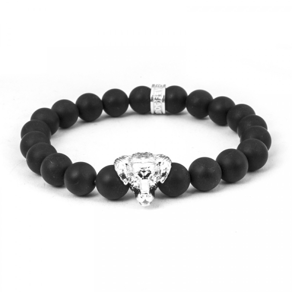 Golden Retriever Sterling Onyx Bead Head Bracelet