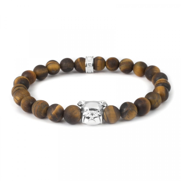 English Bulldog Sterling Tiger's Eye Bead Head Bracelet