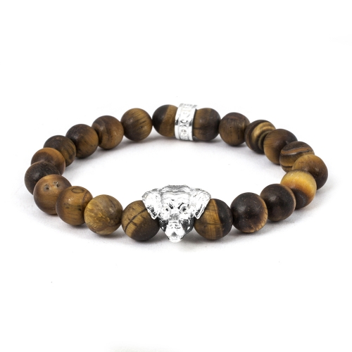 Golden Retriever Sterling Tiger's Eye Bead Head Bracelet
