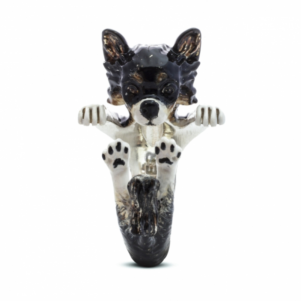 Chihuahua Long Haired Enamel Hug Ring Sausalito Jewelers