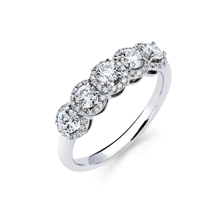 five stone halo diamond ring